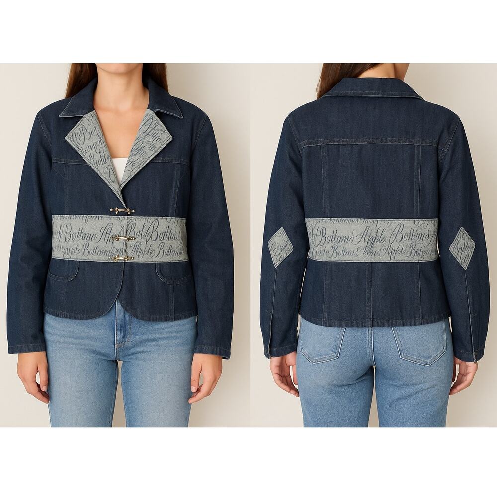 Apple Bottoms Two-Tone Stretch Denim Blazer Jacket Women’s Size Large
